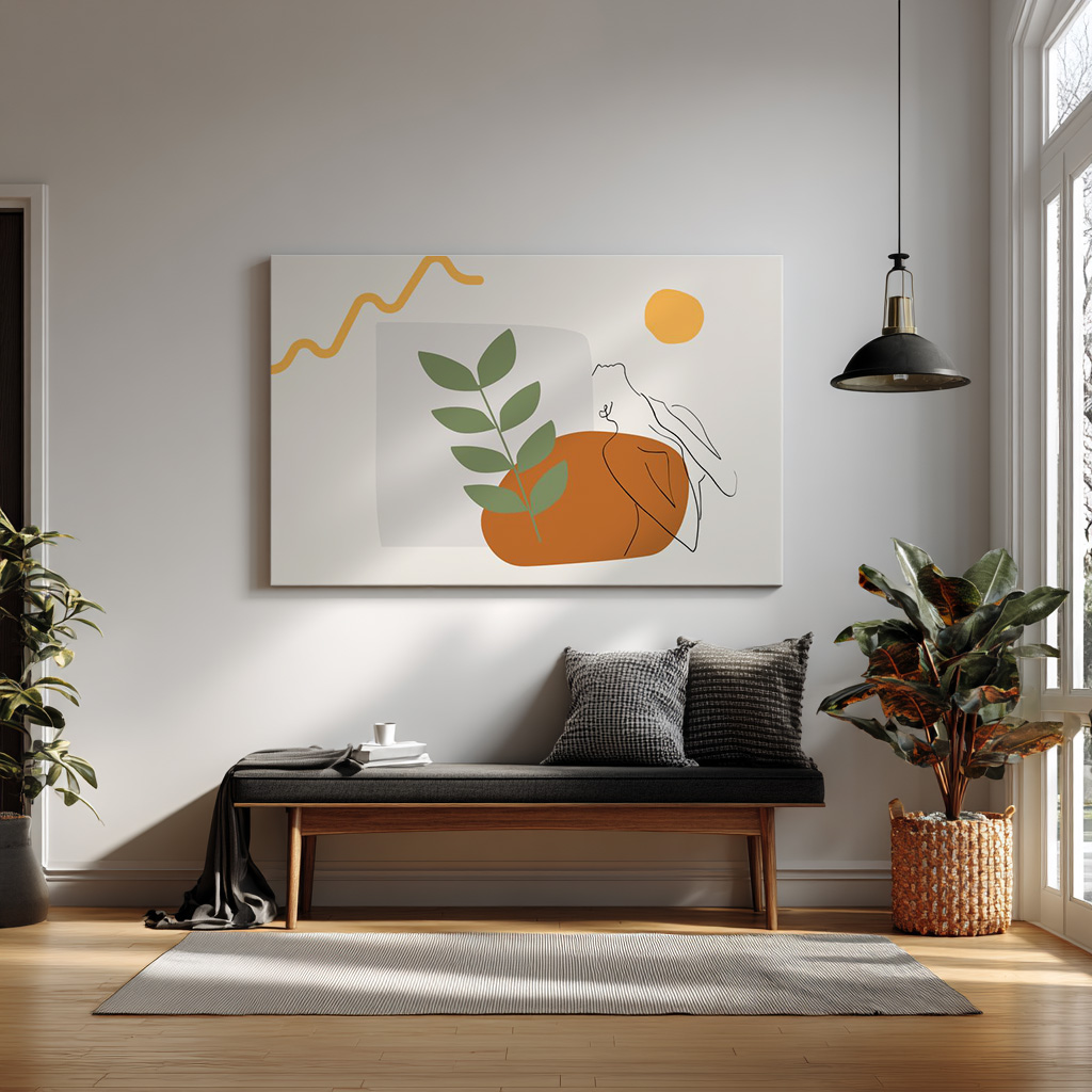Abstract Botanical Line Art – Minimalist Modern Woman & Leaf Print — alternate view
