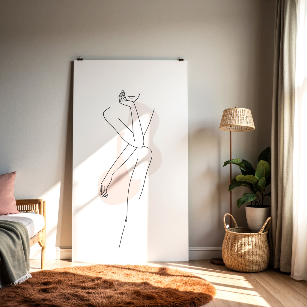 Minimalist Female Line Art Print – Modern Abstract Woman Illustration — alternate view