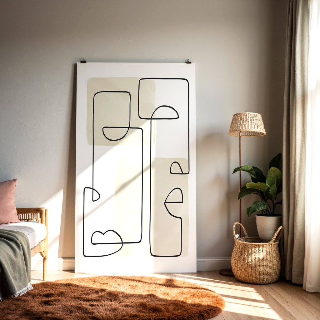 Minimalist Geometric Line Art Print – Modern Abstract One Line Shapes — alternate view