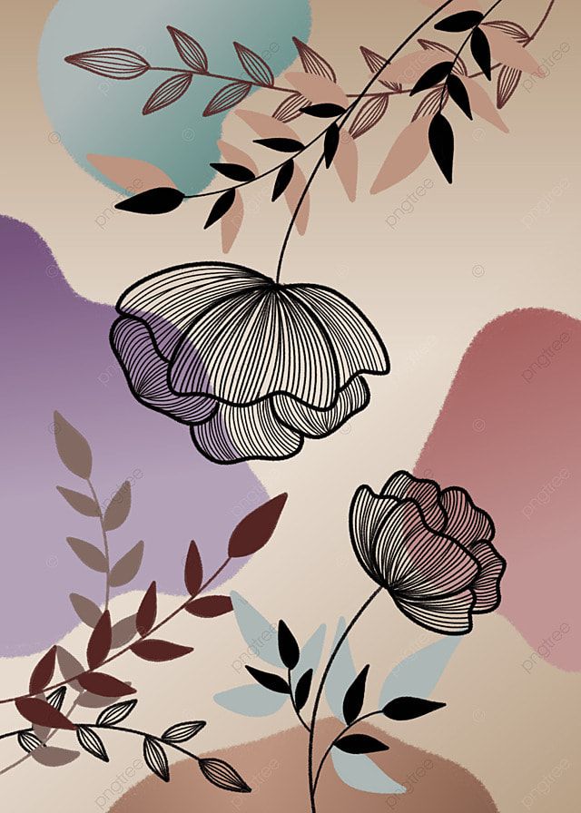 Abstract Botanical Line Art Print – Modern Floral Wall Art with Neutral & Pastel Shapes