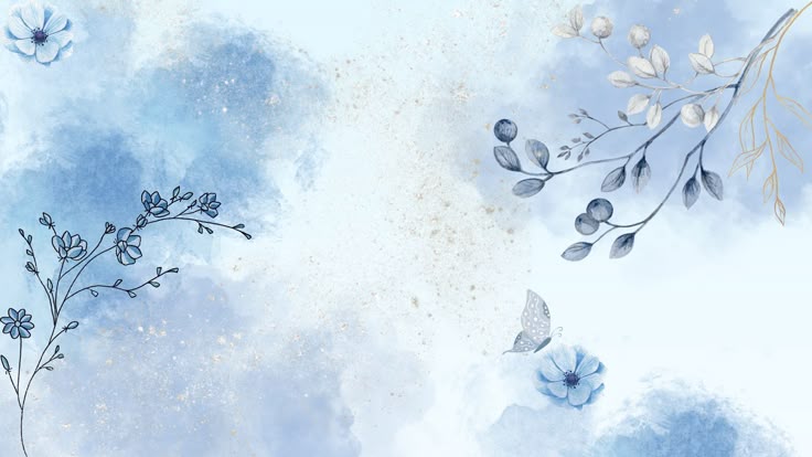 Blue Floral Watercolor Background – Elegant Botanical Art Printable Wall Decor