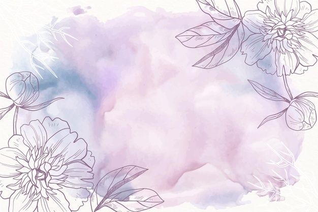 Purple Watercolor Floral Background – Elegant Peony Line Art Printable Wall Decor
