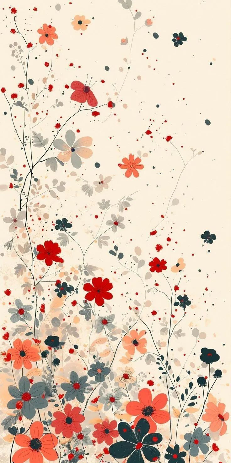 Wildflower Meadow Art Print – Red & Peach Floral Wall Art, Botanical Watercolor Illustration