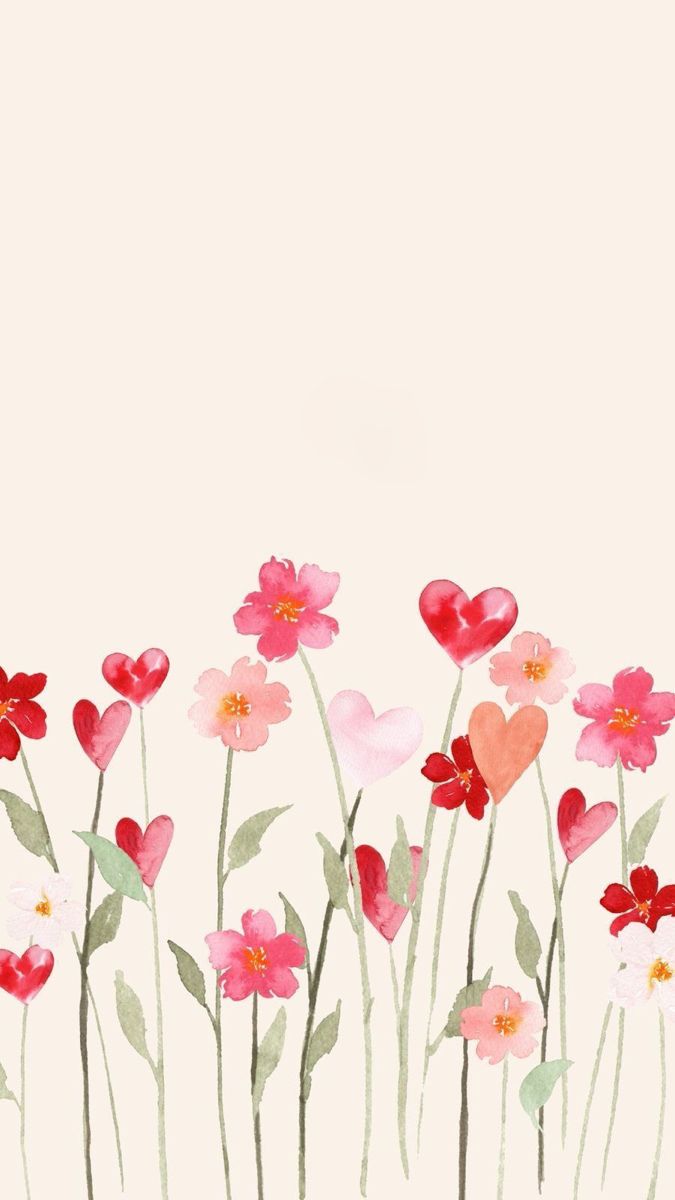 Watercolor Heart Flower Wall Art – Pink & Red Floral Illustration, Romantic Botanical Print