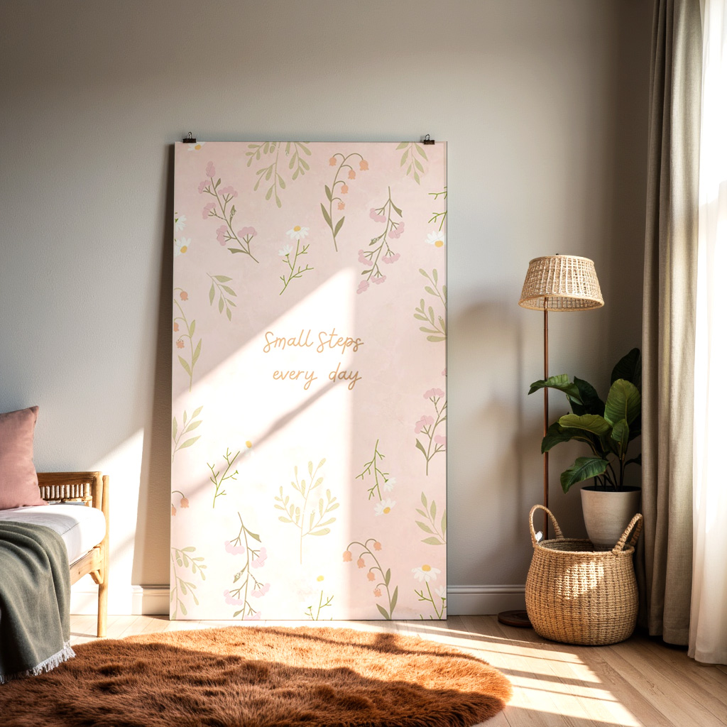 Small Steps Every Day Wall Art – Motivational Floral Print, Pastel Botanical Poster — alternate view