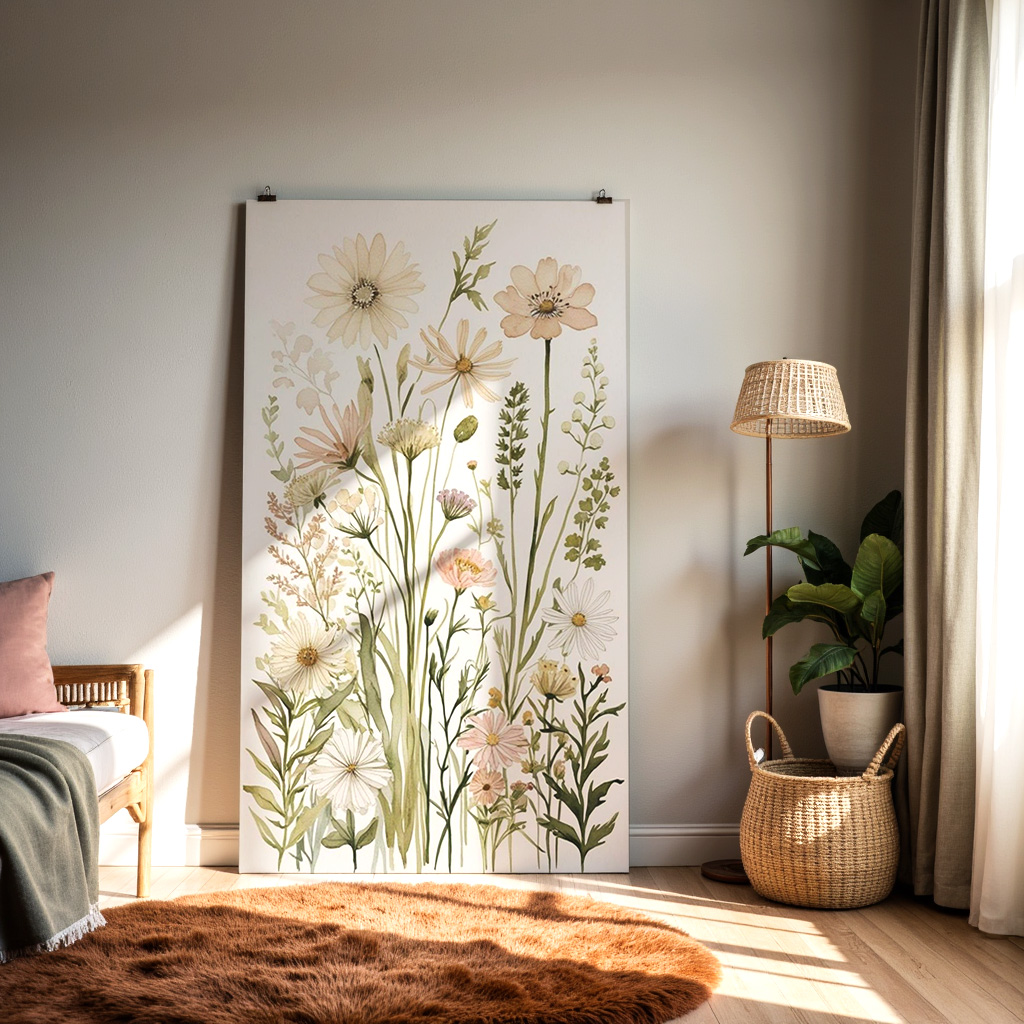 Watercolor Wildflower Wall Art – Botanical Garden Print, Soft Pastel Floral Illustration — alternate view