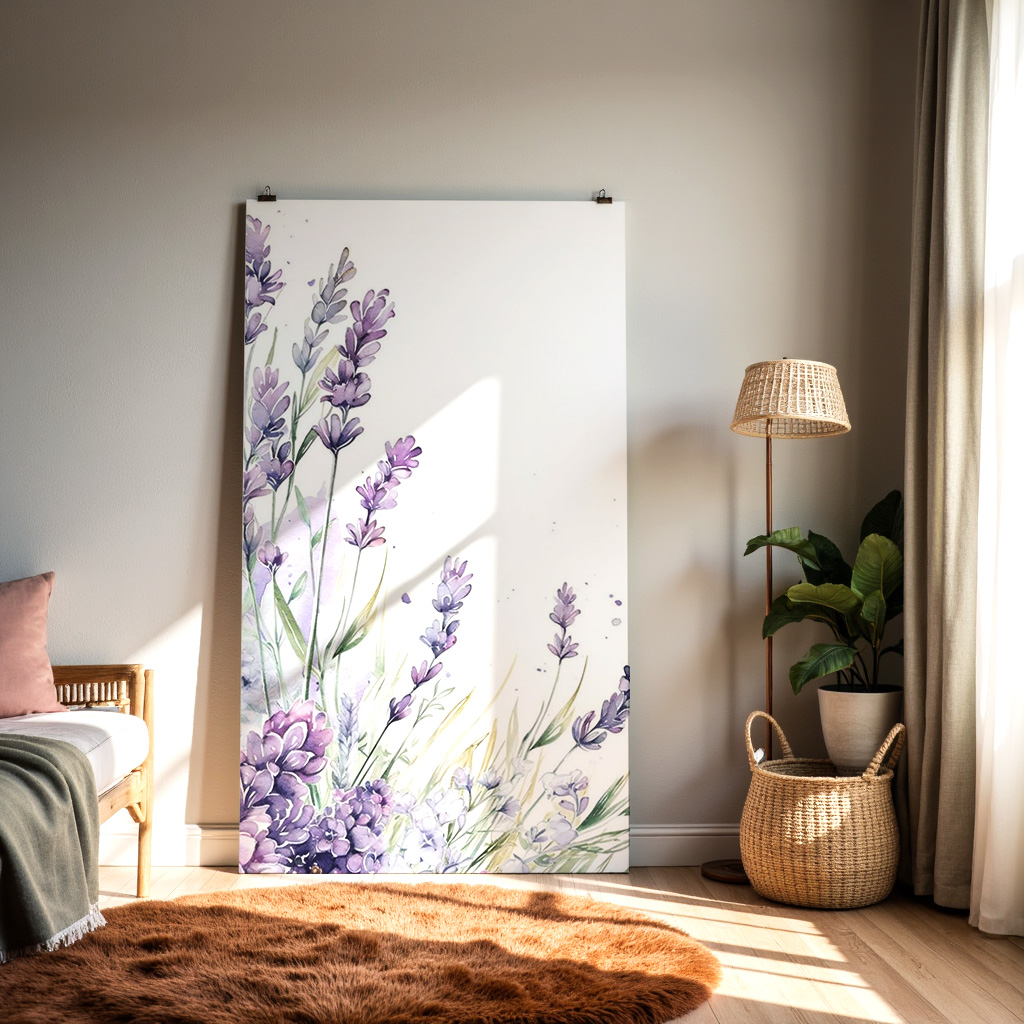 Lavender Watercolor Wall Art – Purple Wildflower Botanical Print, Cottagecore Floral Illustration — alternate view