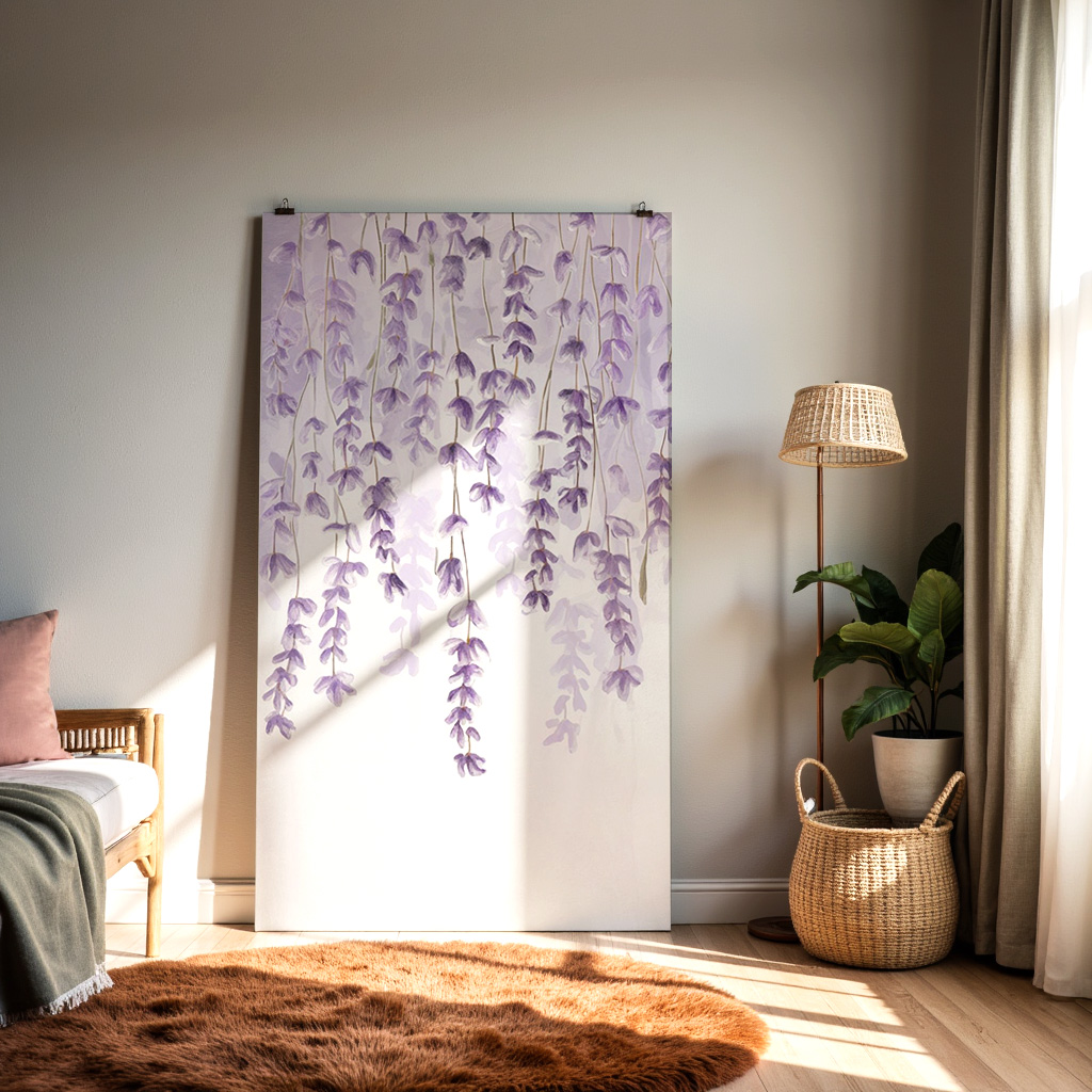 Lavender Hanging Flowers Watercolor Print – Cascading Purple Floral Wall Art, Soft Botanical Decor — alternate view