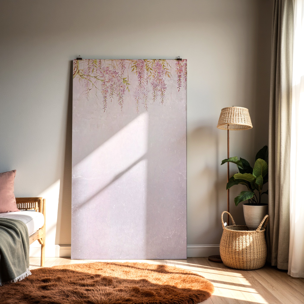 Wisteria Hanging Flowers Background – Soft Pastel Lavender Floral Wall Art, Watercolor Botanical Print — alternate view
