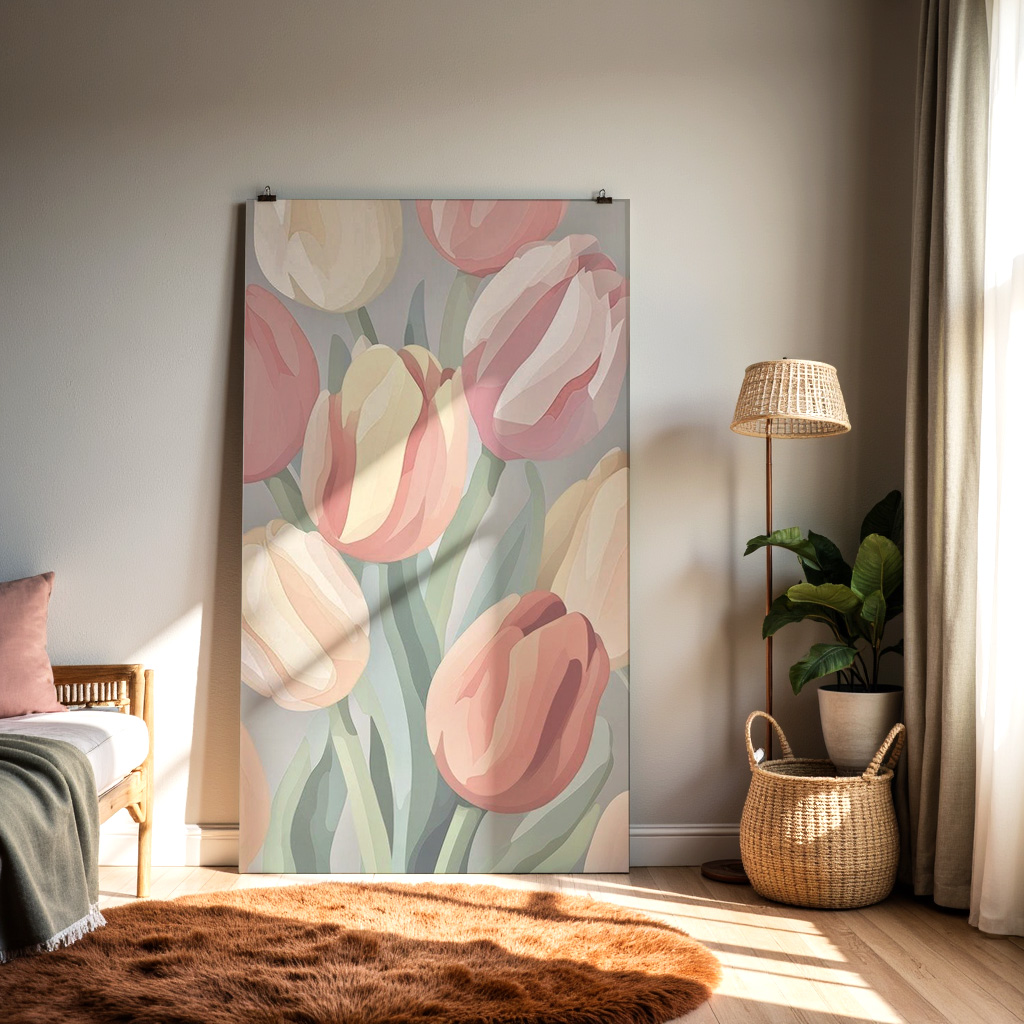 Pastel Tulip Background – Soft Floral Wallpaper, Watercolor Tulip Illustration Print — alternate view