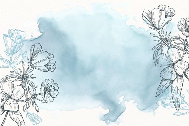 Blue Watercolor Floral Background – Botanical Line Art Frame, Soft Flower Illustration Printable