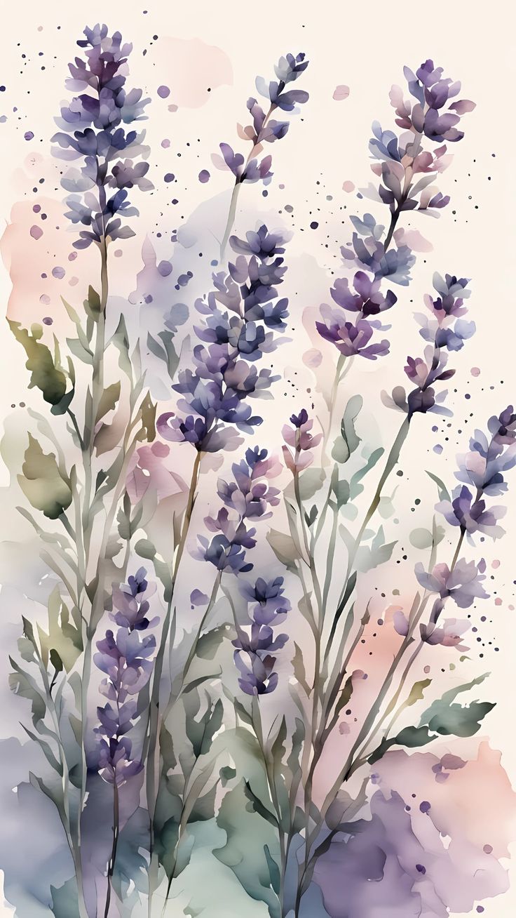 Lavender Watercolor Wall Art – Botanical Purple Floral Print, Soft Pastel Flower Illustration