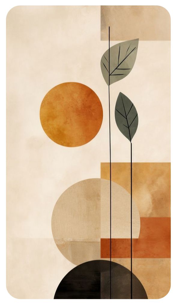 Modern Abstract Botanical Wall Art – Mid-Century Geometric Print with Minimalist Leaves & Shapes