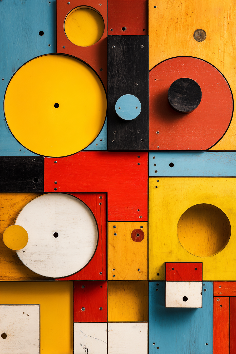 Modern Geometric Wall Art – Bold Bauhaus-Inspired Abstract Shapes in Red, Yellow & Blue