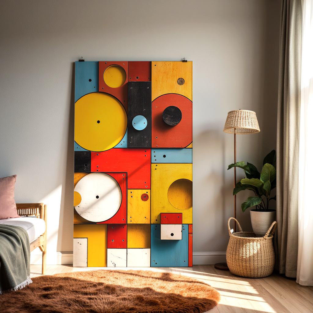 Modern Geometric Wall Art – Bold Bauhaus-Inspired Abstract Shapes in Red, Yellow & Blue — alternate view