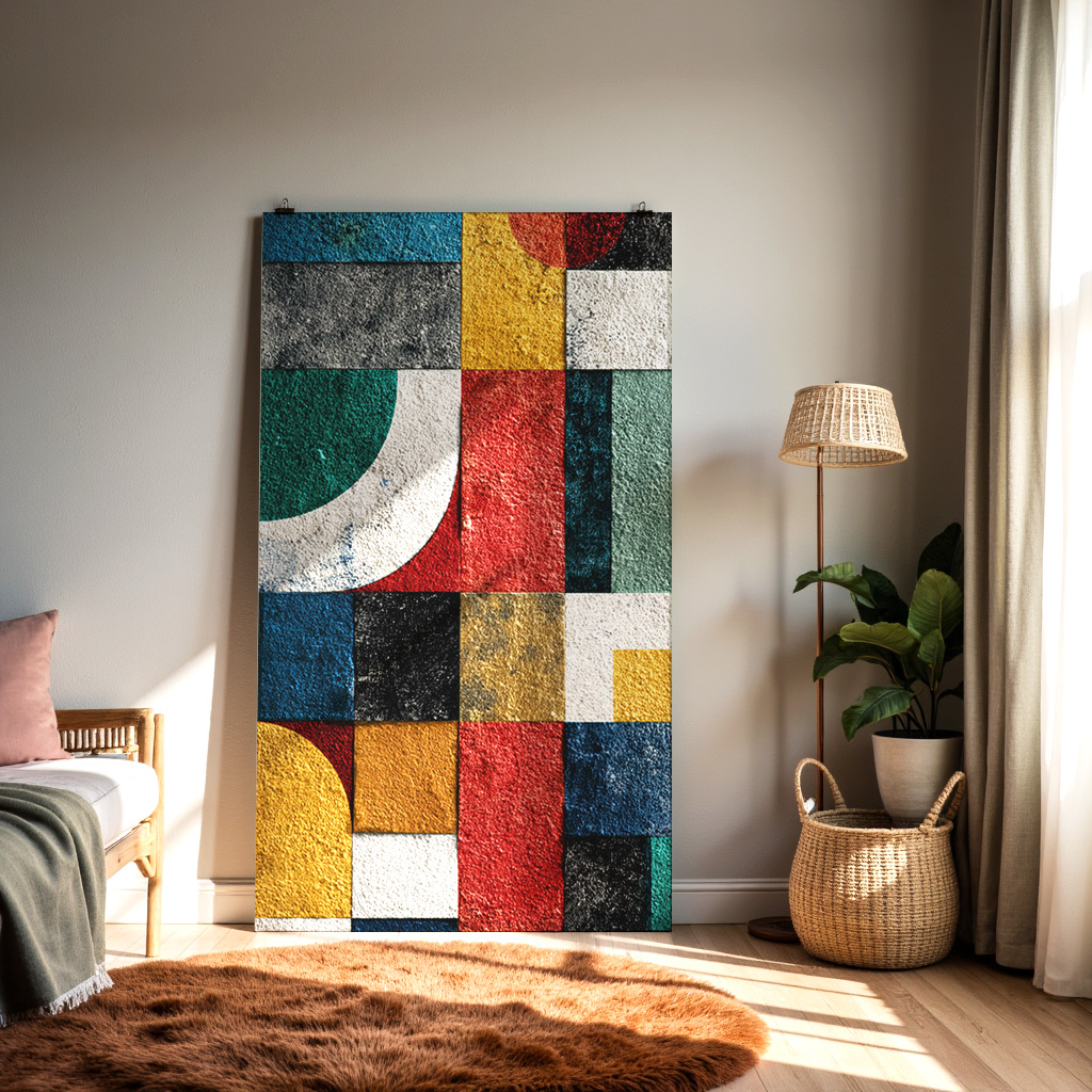 Bauhaus Geometric Wall Art – Colorful Abstract Modern Print with Bold Shapes & Textured Blocks — alternate view