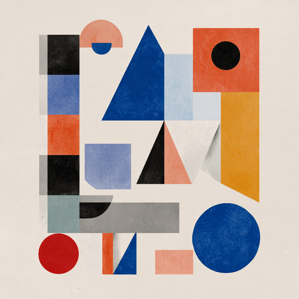 Modern Bauhaus Geometric Wall Art – Abstract Shapes Print in Blue, Red, Black & Mustard