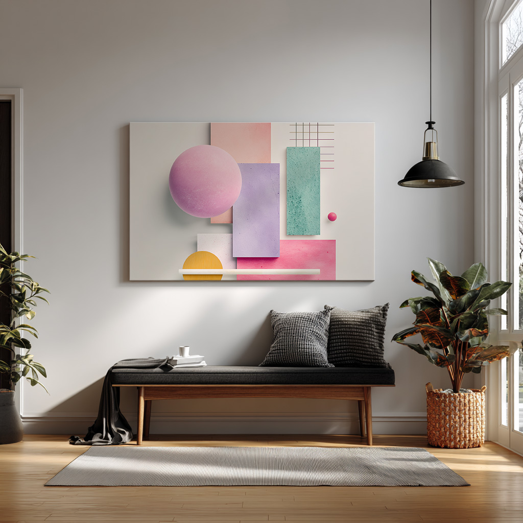Pastel Geometric Wall Art – Modern Abstract Shapes Print in Pink, Mint, Lilac & Yellow — alternate view