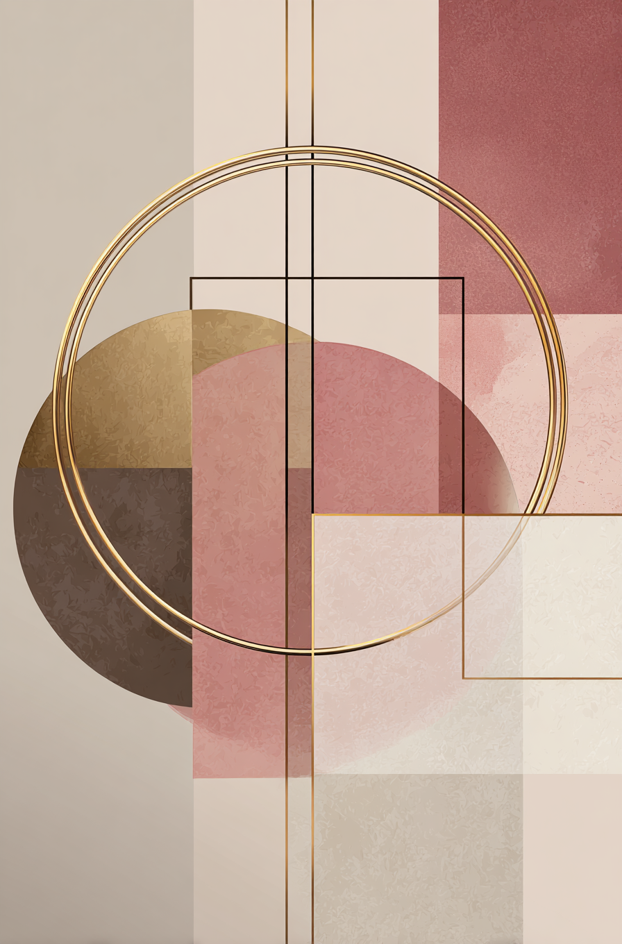 Elegant Geometric Wall Art – Gold Line Modern Abstract Print in Blush Pink & Neutral Tones
