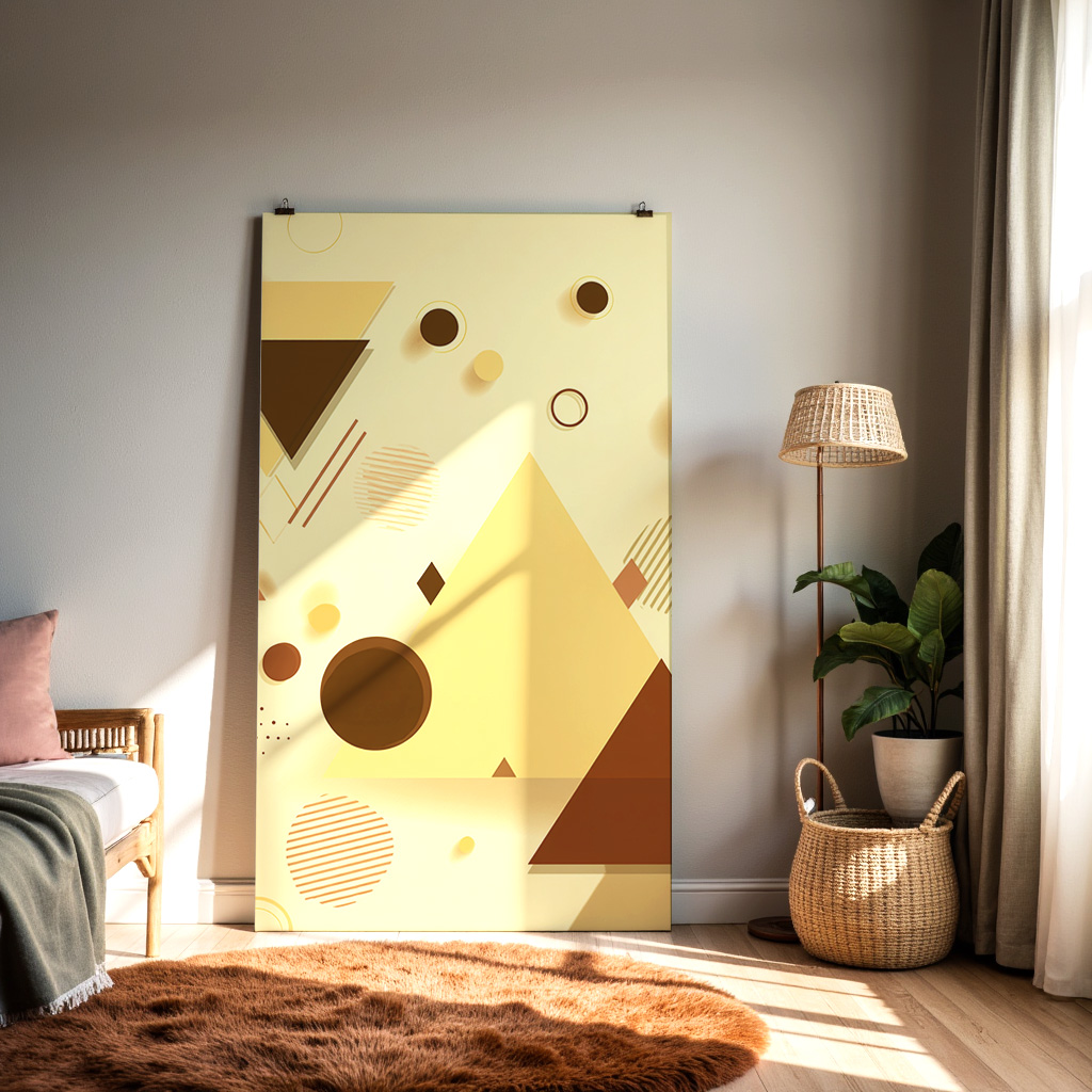 Modern Geometric Wall Art Print – Minimal Abstract Shapes in Warm Beige & Brown Tones — alternate view