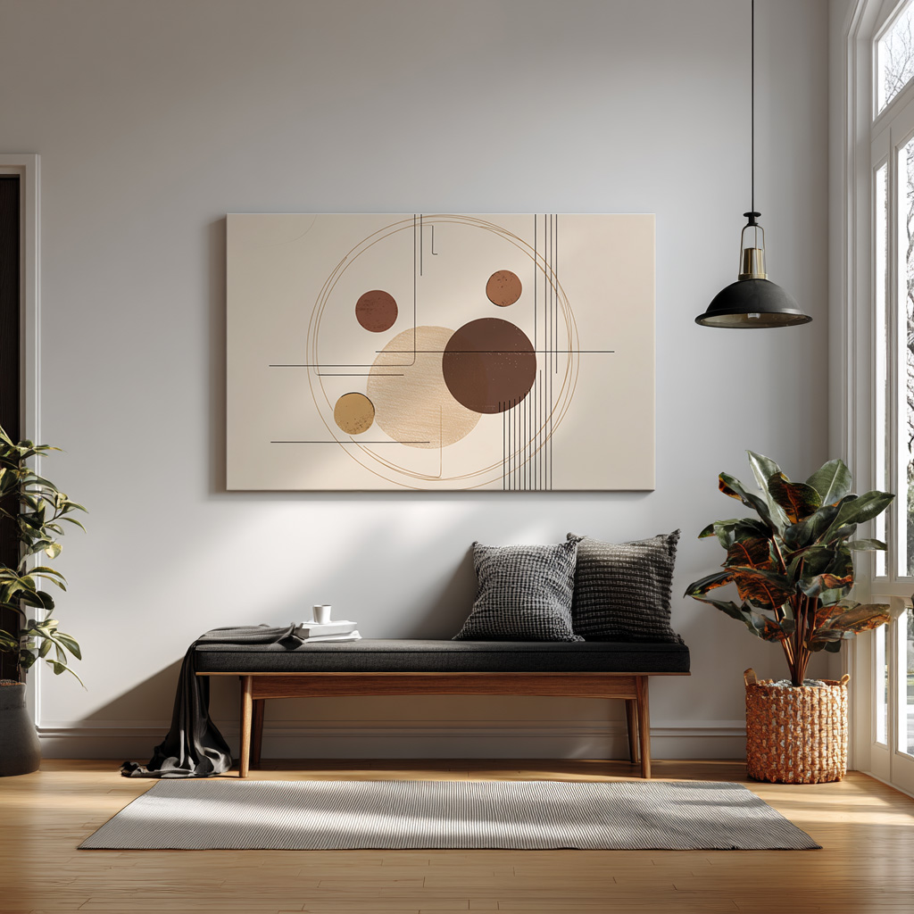 Minimalist Geometric Wall Art Print – Abstract Circles & Line Art in Warm Neutral Earth Tones — alternate view
