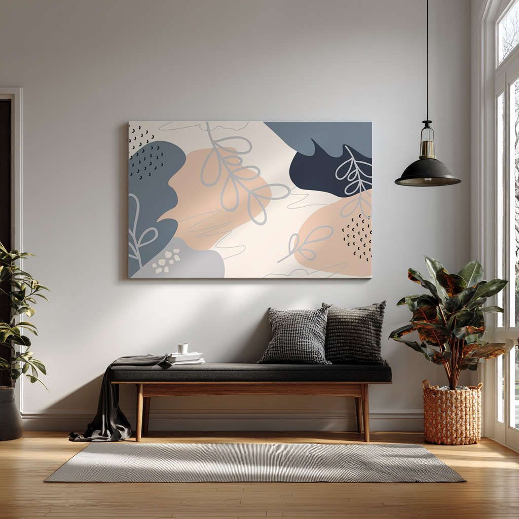 Modern Abstract Botanical Wall Art Print – Neutral Minimalist Leaves & Shapes | Scandinavian Decor — alternate view