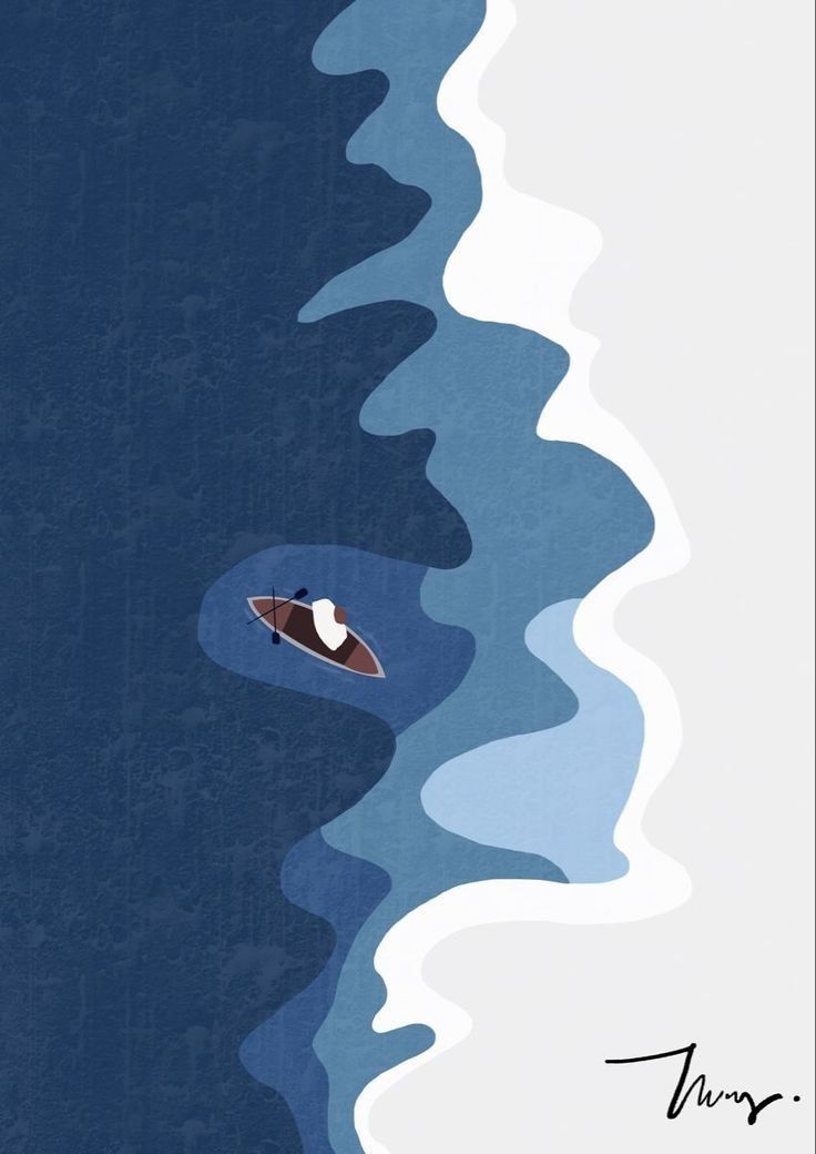 Minimal Kayak Wall Art | Modern Abstract Water Print | Blue Minimalist Landscape Poster
