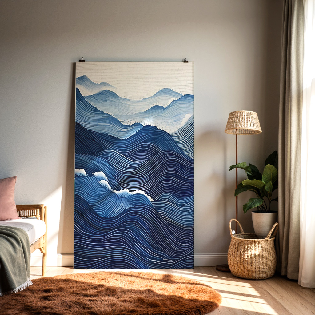Blue Ocean Wave Abstract Art – Modern Coastal Wall Print — alternate view