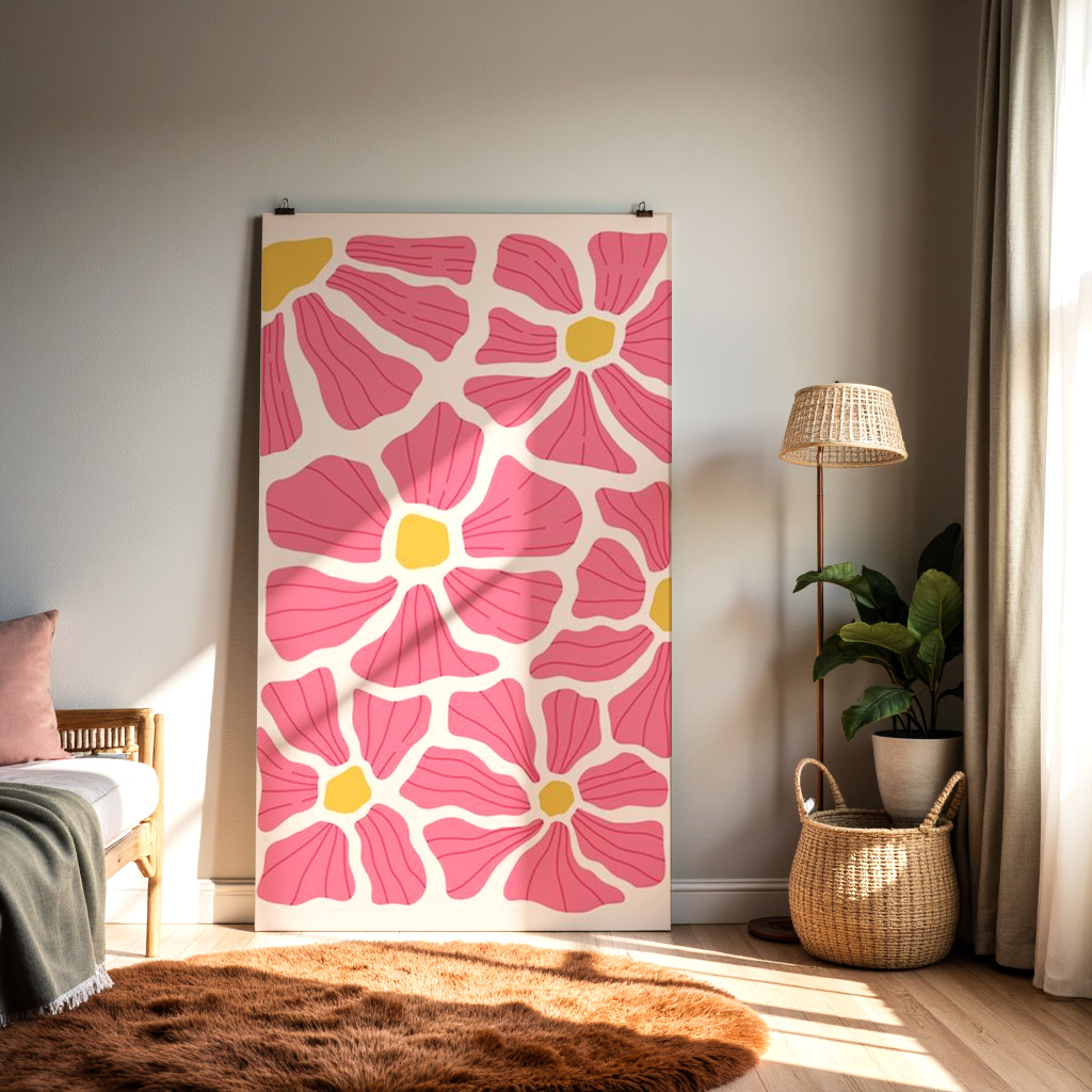 Pink Floral Abstract Art Print – Modern Botanical Wall Decor — alternate view