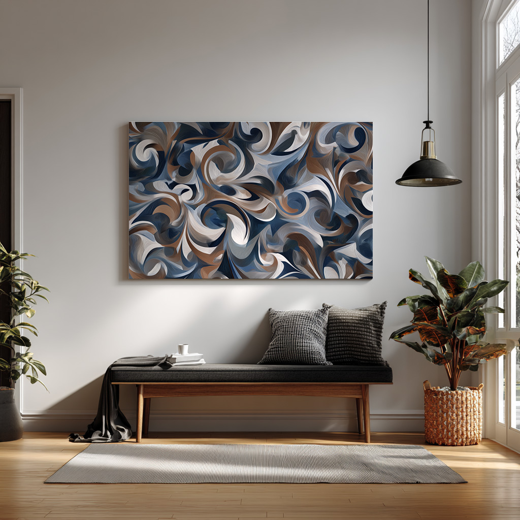 Abstract Swirl Pattern Wall Art – Modern Blue & Brown Design — alternate view
