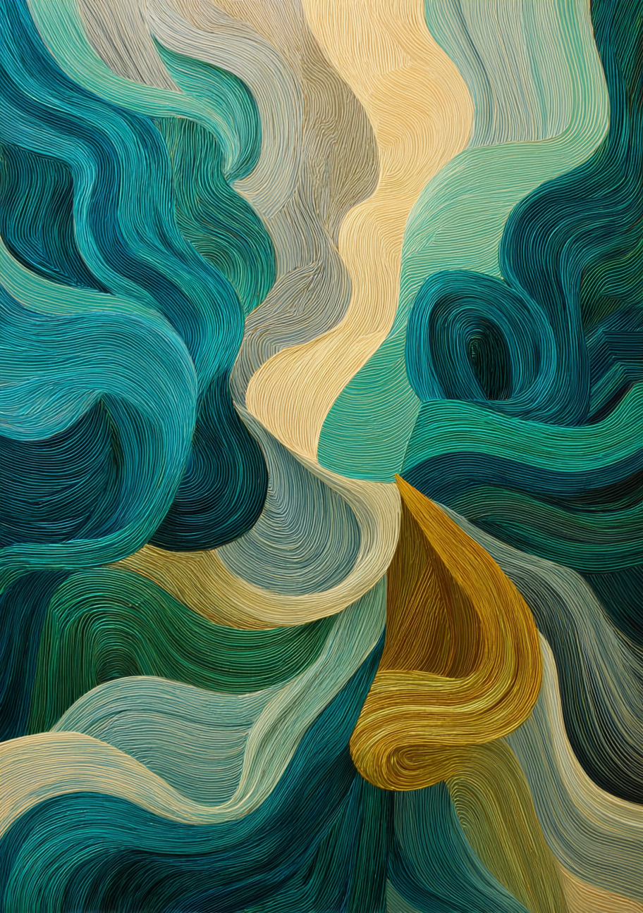 Flowing Abstract Canvas Art – Teal, Gold & Modern Fluid Lines