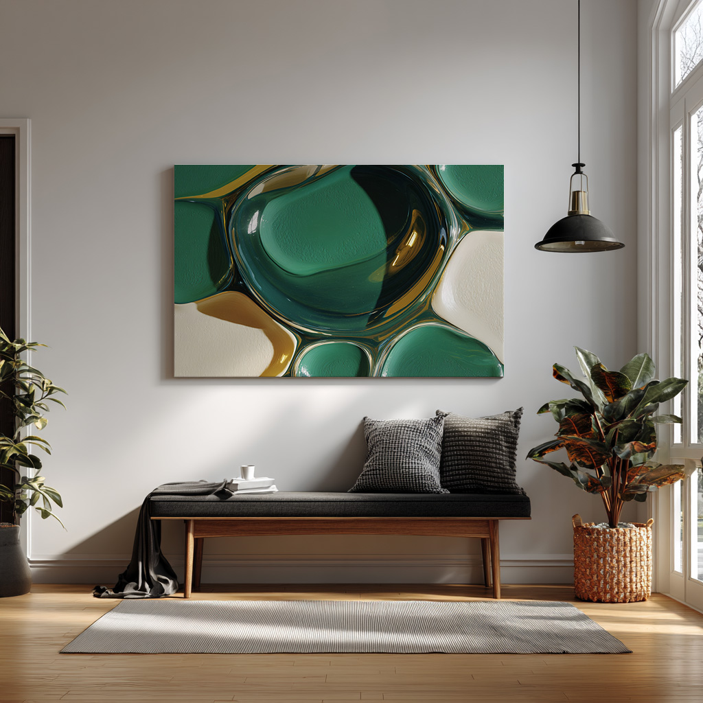 Modern Abstract Glossy Art – Emerald Green Fluid Shapes — alternate view