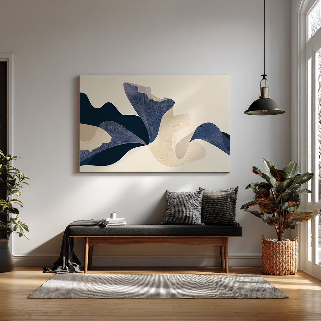 Minimal Abstract Line Art – Navy & Beige Wave Flow — alternate view