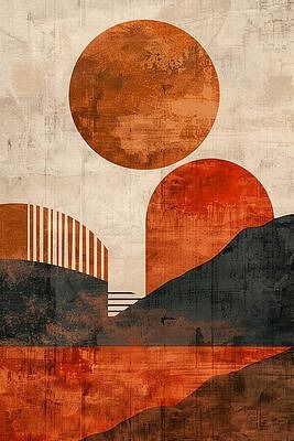 Abstract Sunset Landscape Art – Modern Geometric Wall Print
