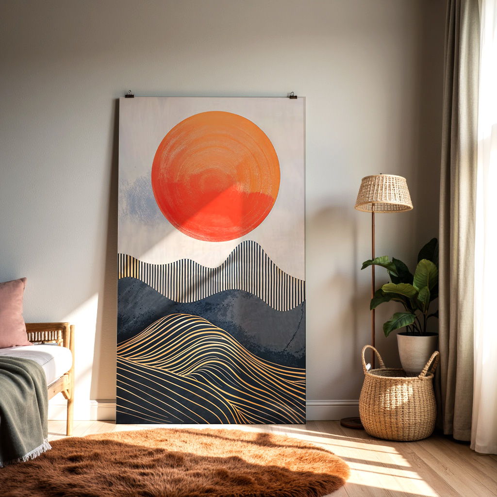 Modern Abstract Sun & Waves Art Print – Bold Minimalist Wall Décor — alternate view
