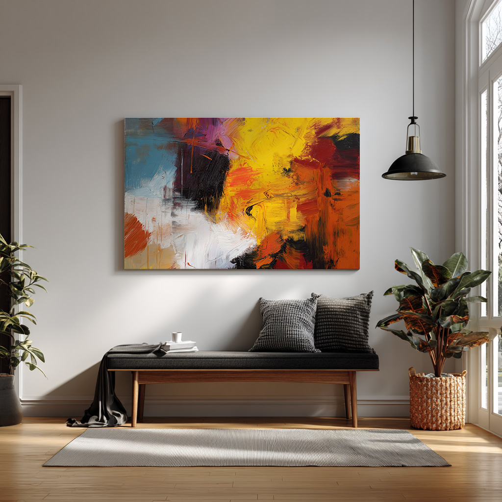 Bold Abstract Expression Painting – Yellow & Red Textures — alternate view