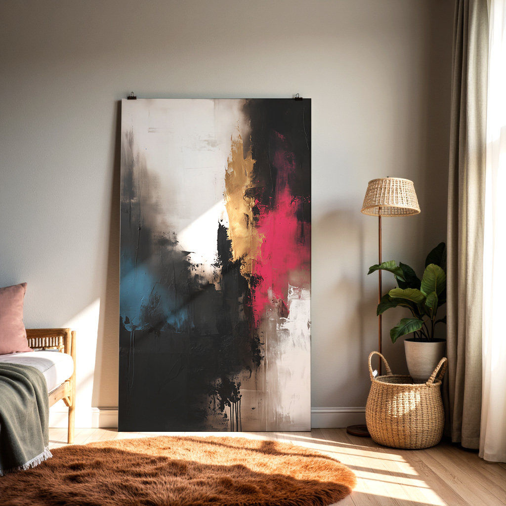 Modern Abstract Wall Art with Gold and Pink Accents — alternate view