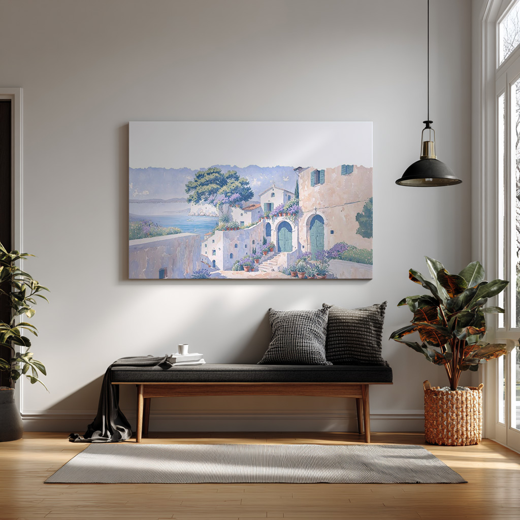 Mediterranean Serenity – Coastal Village Canvas Wall Art — alternate view