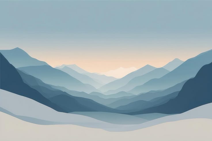 Silent Peaks – Minimalist Blue Mountain Wall Art