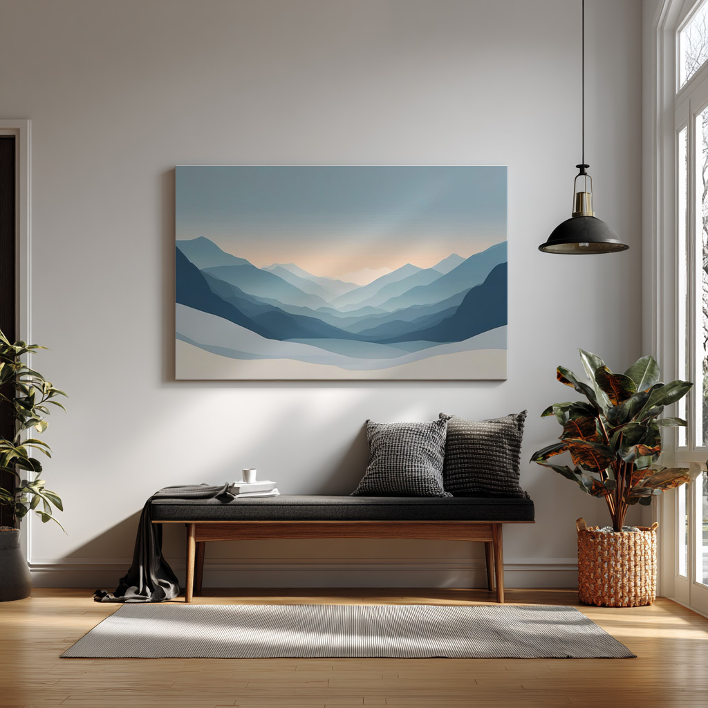 Silent Peaks – Minimalist Blue Mountain Wall Art — alternate view