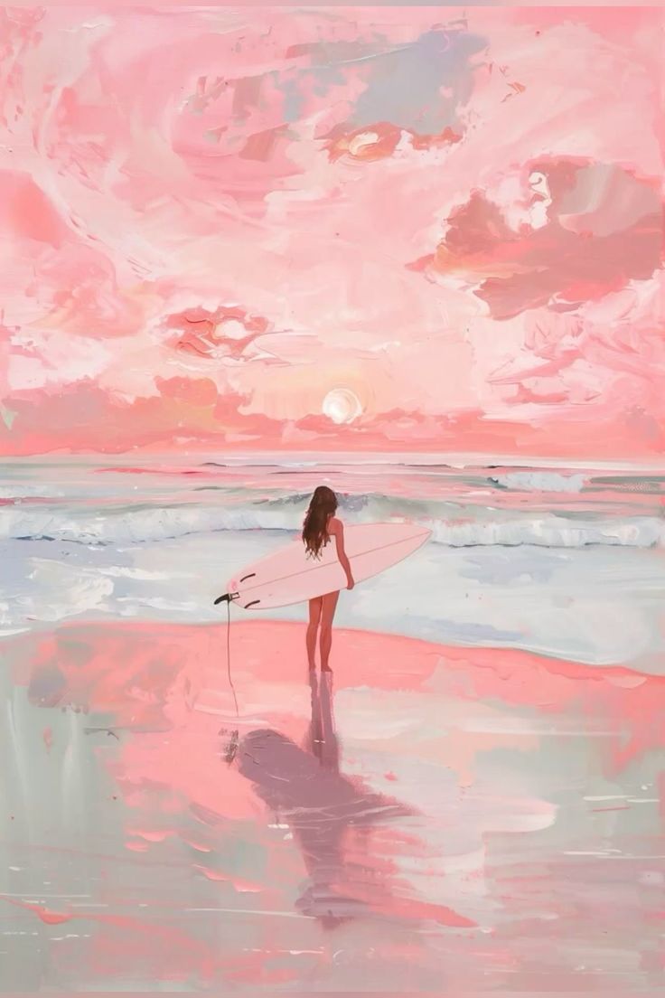 Sunset Surfer – Pink Beach Dreamscape Wall Art
