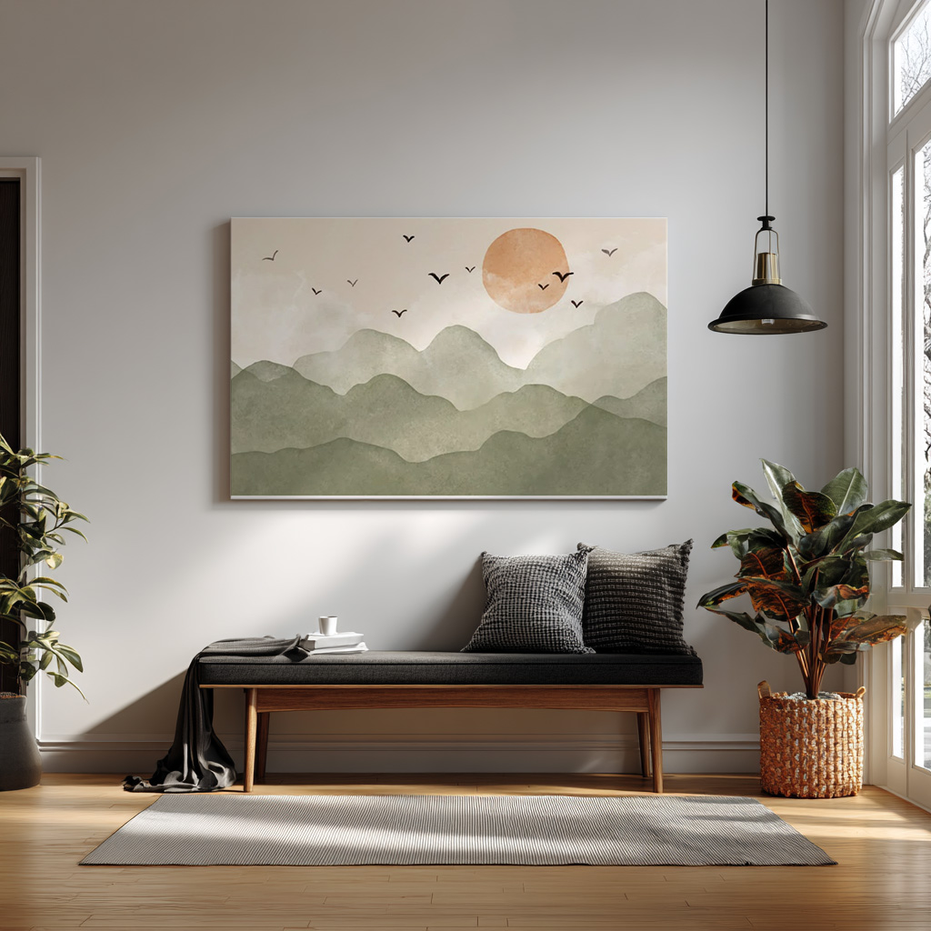 Earthbound Serenity – Minimalist Sunset Mountain Wall Art — alternate view