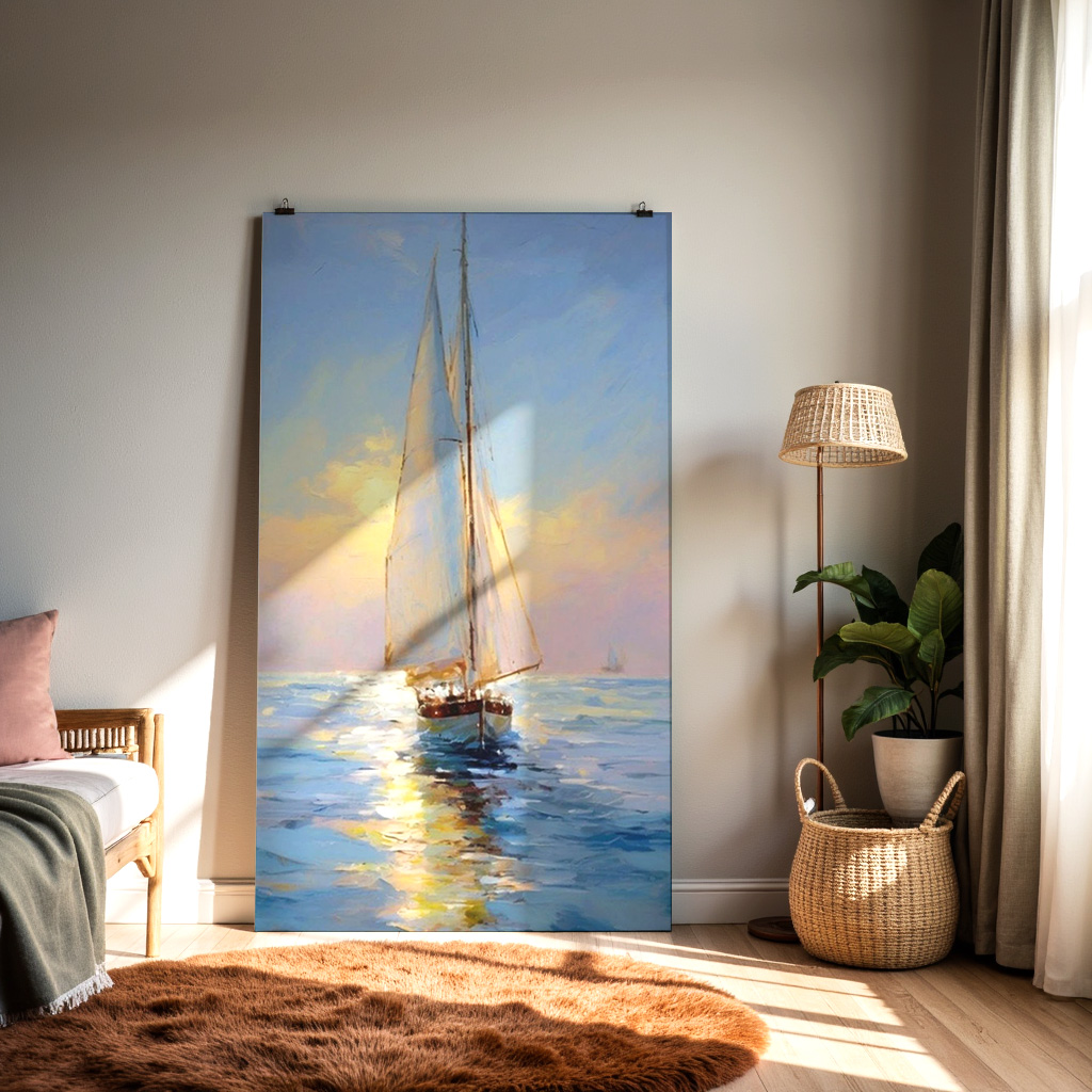 Golden Voyage – Sunset Sailboat Seascape Wall Art — alternate view