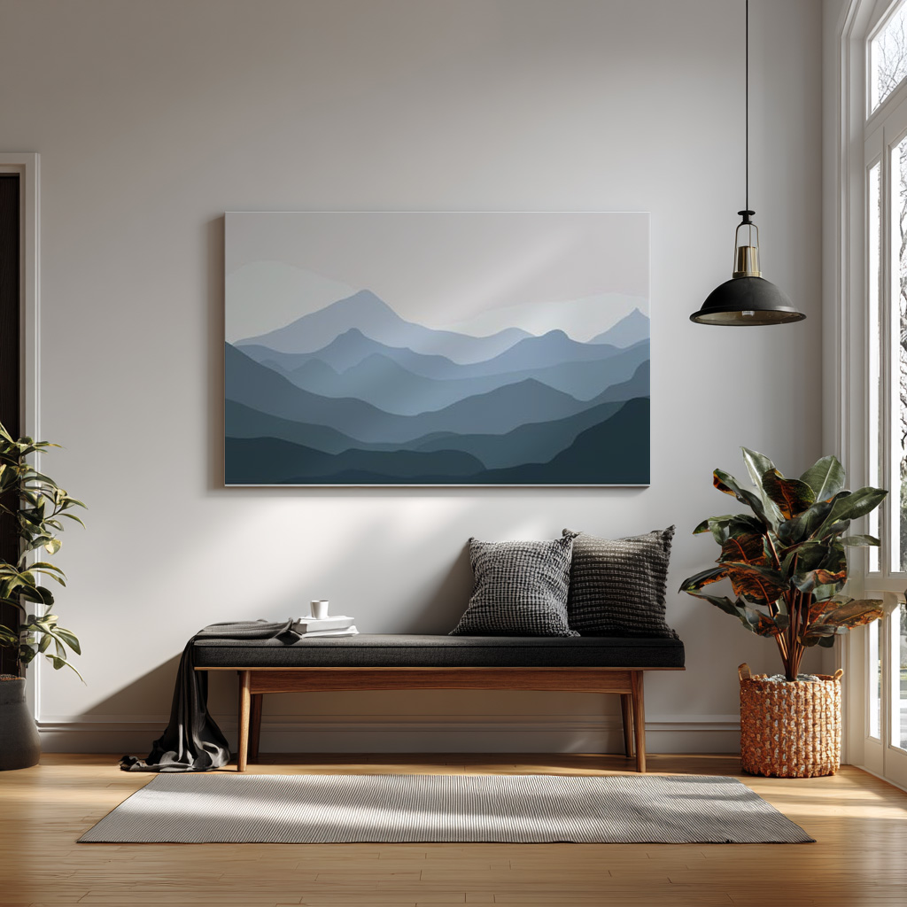 Midnight Ridges – Minimalist Blue Mountain Wall Art — alternate view
