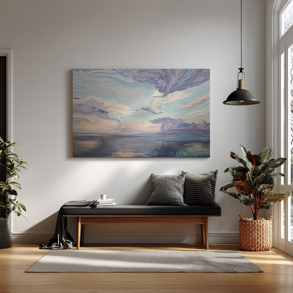 Whispering Skies – Abstract Swirl Cloud Seascape Wall Art — alternate view
