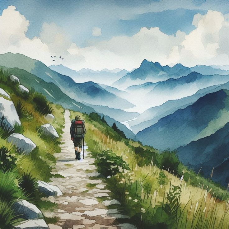 Mountain Trail – Adventurous Hiker Landscape Wall Art