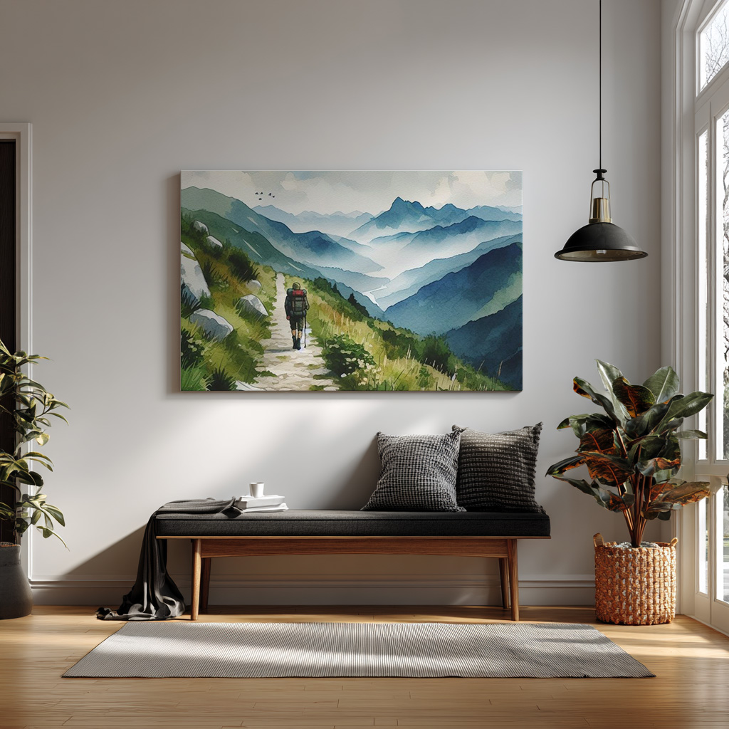 Mountain Trail – Adventurous Hiker Landscape Wall Art — alternate view