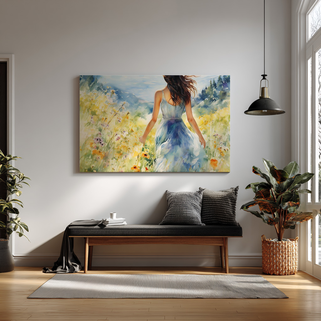 Blooming Daydream – Woman in Wildflower Meadow Wall Art — alternate view