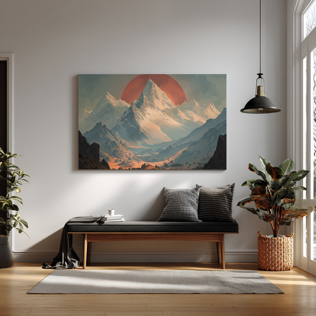 Crimson Peaks – Surreal Sunset Mountain Landscape Wall Art — alternate view
