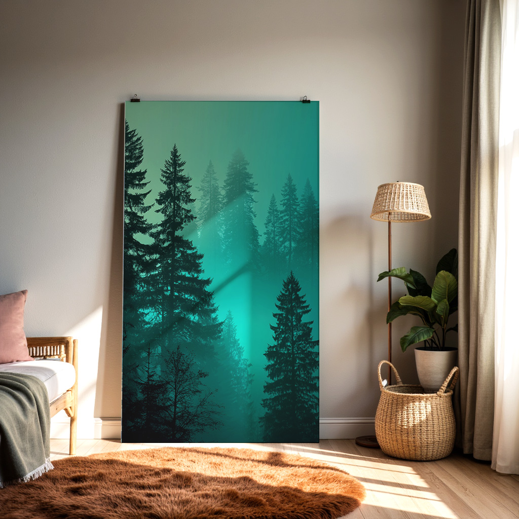 Emerald Silence – Misty Pine Forest Wall Art — alternate view